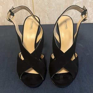 Michael Kors - Black Suede, Open-toed, Sling- backs. Size 9.5 m